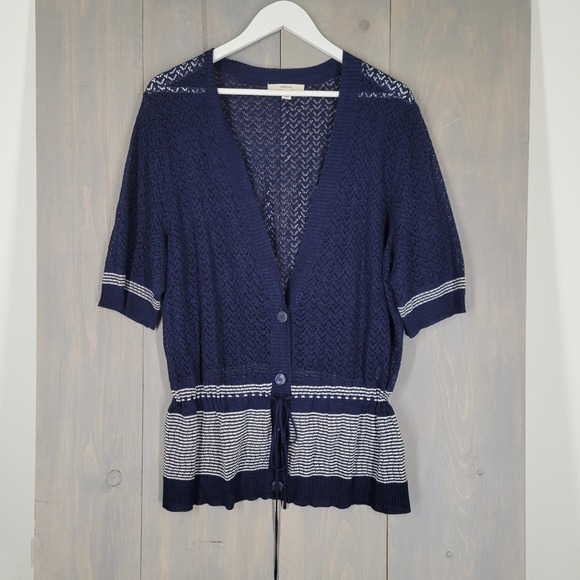 Merona Sweaters - Merona Cardigan Sweater Women 20W/22W Navy Blue‎ Striped Pointelle Open Knit